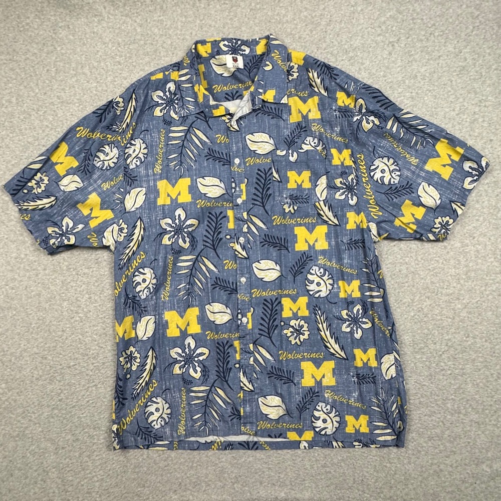 Wes and Willy Michigan Wolverines Shirt Mens XXXL Tropical Sporty Collegiate EUC